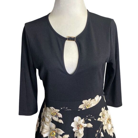 Rephyllis Women’s 1/2 Sleeve Keyhole Floral Midi Dress Black Neutral Size L - Picture 2 of 9
